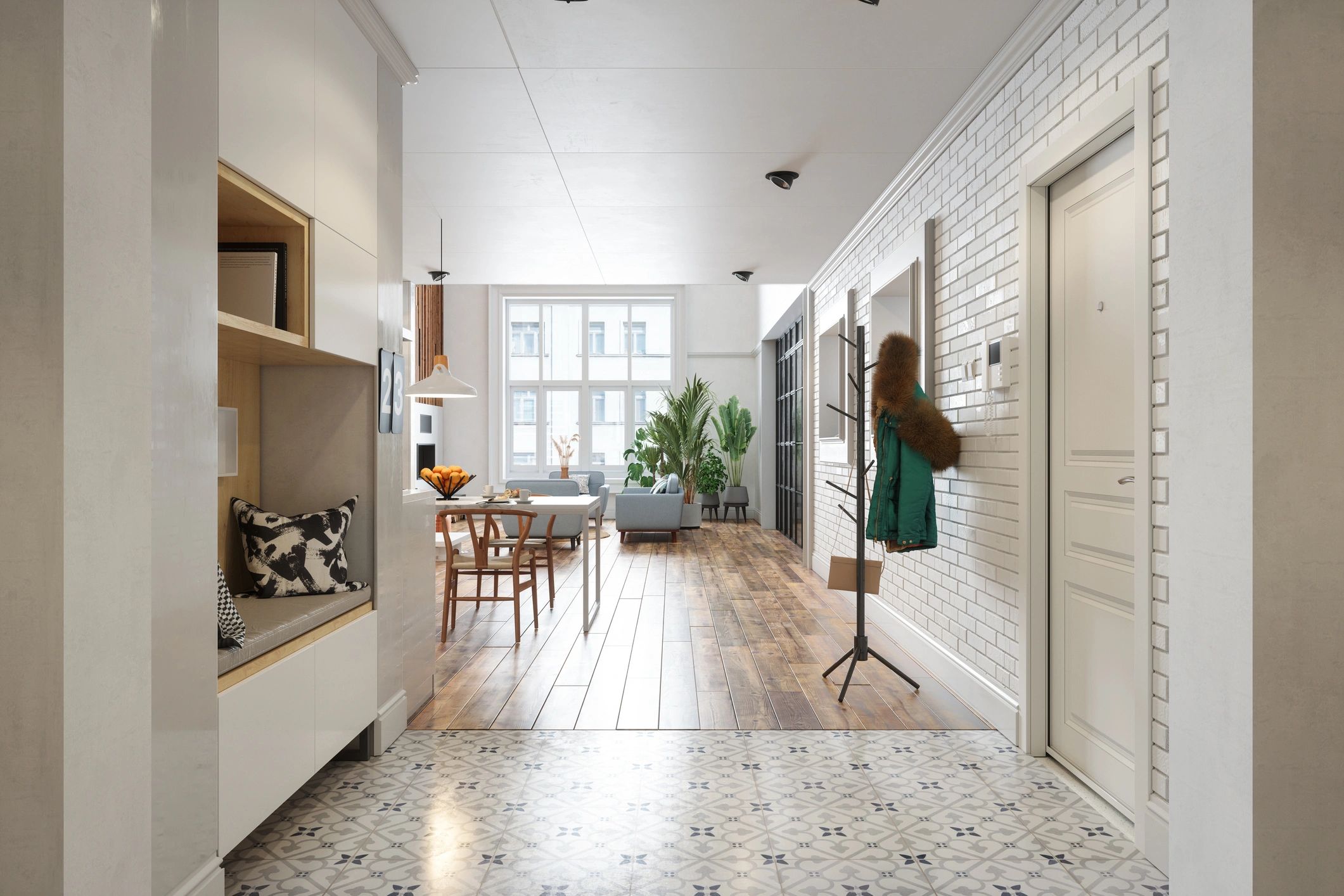 Modern home hallway interior with natural light
